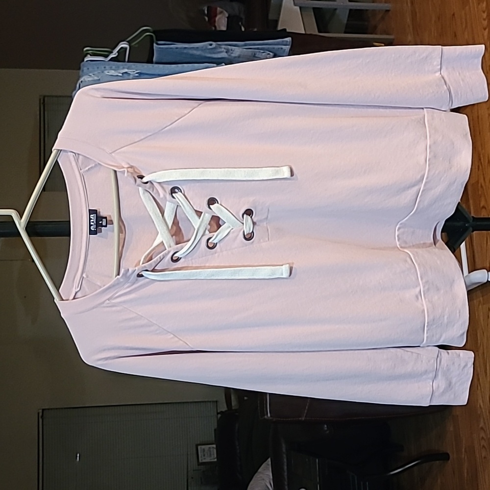 A.N.A Lightweight Sweatshirt With Lace Up Front Size Large